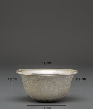 Copper Ritual Offering Bowl Set | Silver Plated Buddhist Altar Bowl