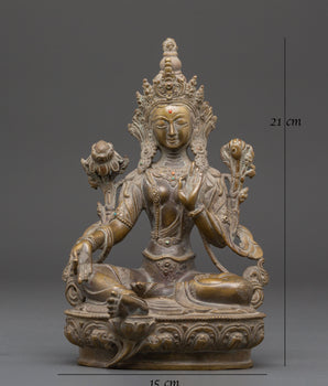 Spiritual Mother of Liberation Green Tara Statue | Tibetan Buddhist Copper Sculpture