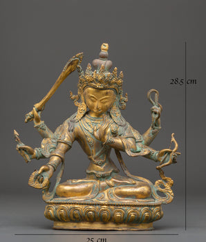 Handmade Maha Manjushri Statue | Antique Tibetan Copper Sculpture