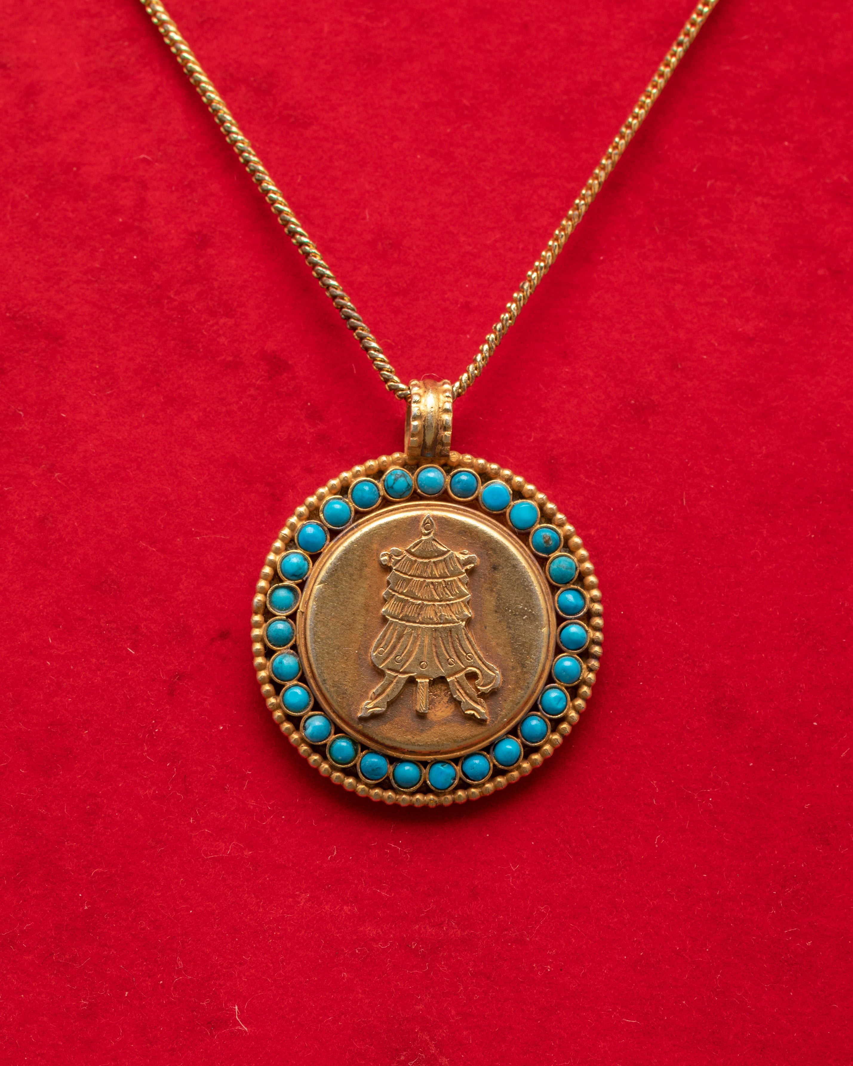 Handcrafted Parasol Locket Pendant | Silver & Gold Plated with Turquoise