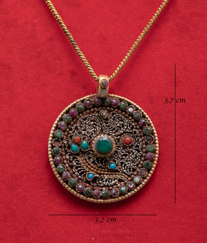 Traditional Handmade Gemstone Pendant | Unique Silver and Gold Jewelry