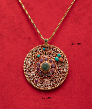Handmade Silver & Gold Flower Locket | Coral, Ruby & Turquoise Jewelry