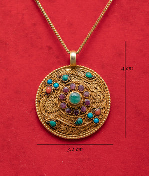 Silver and Gold-Plated Gemstone Pendant | Coral, Ruby & Turquoise Jewelry