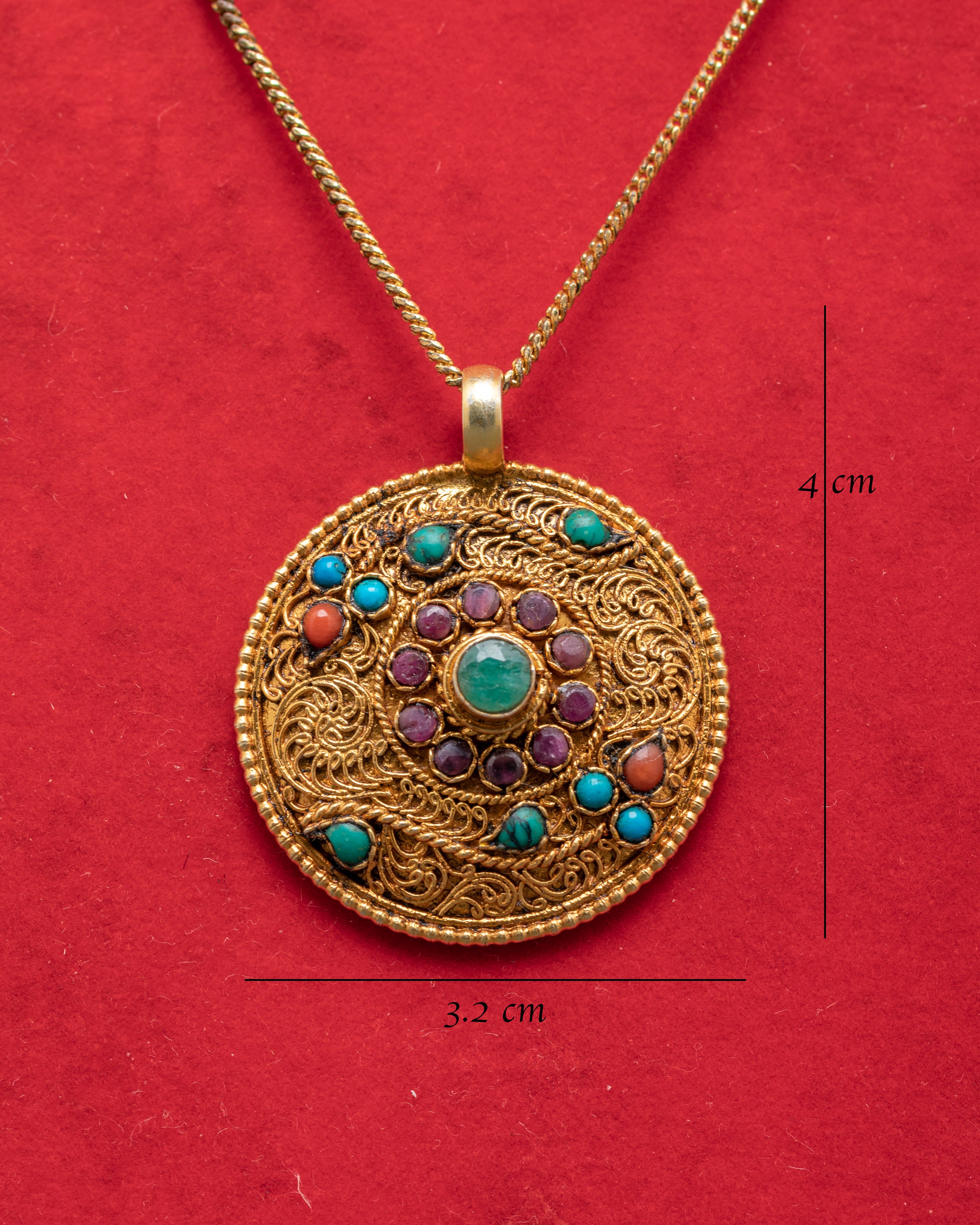 Silver and Gold-Plated Gemstone Pendant | Coral, Ruby & Turquoise Jewelry