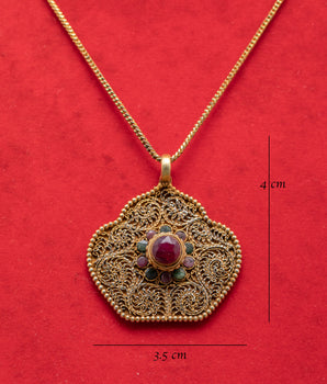 Handcrafted Ruby Pendant | Traditional Gold Plated Silver Jewelry