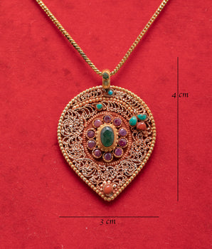 Handcrafted Silver Locket with Gold Plating | Elegant Pendant with Gemstones Inlays