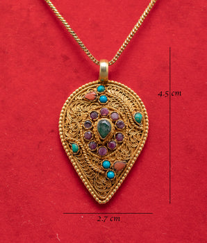 Filigree Silver Pendant with Gemstones | Handcrafted Gold Plated Jewelry