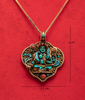 Handmade Turquoise Green Tara Locket | Unique Silver and Gold Pendant