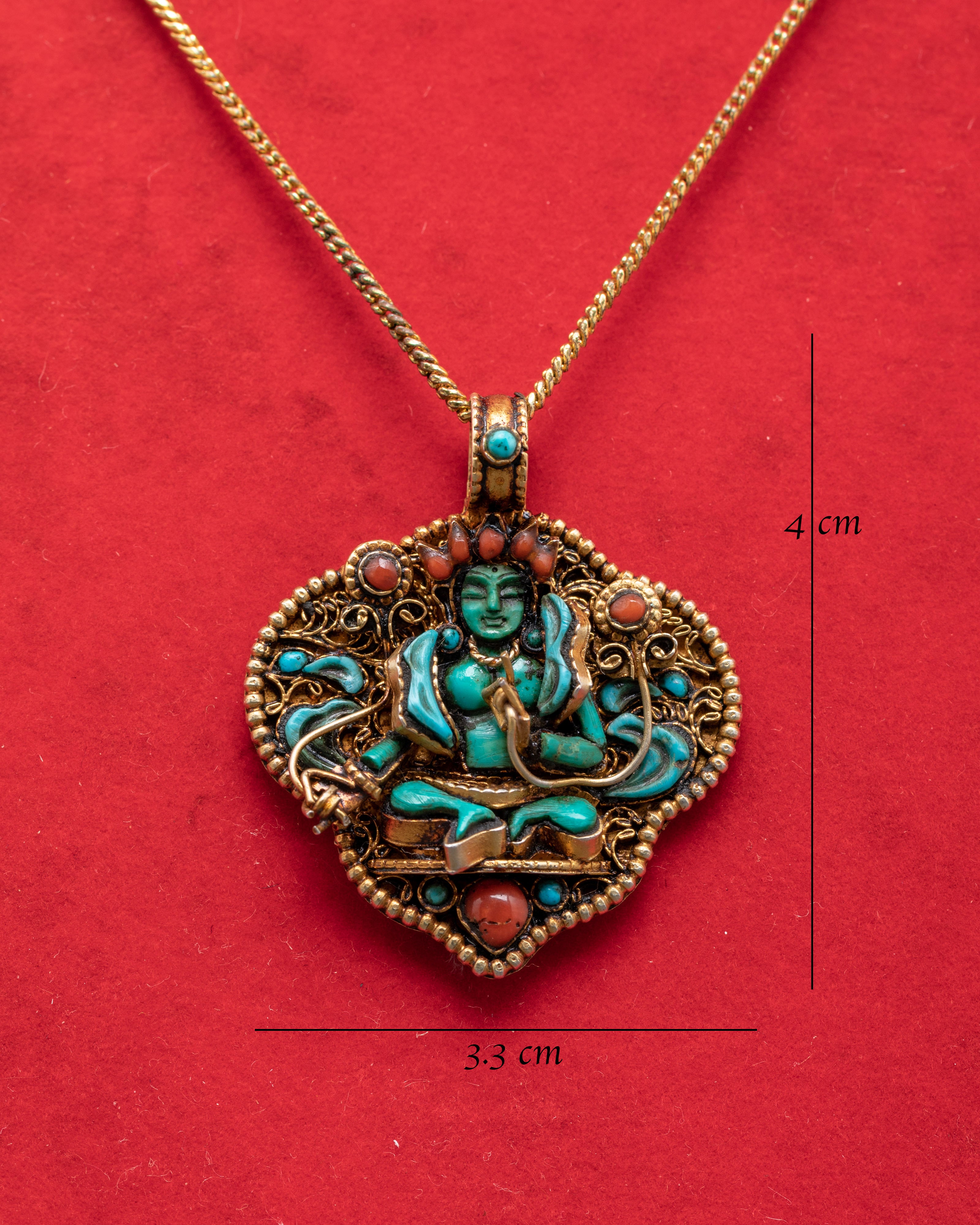 Handmade Turquoise Green Tara Locket | Unique Silver and Gold Pendant
