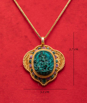 Ganesh Pendant with Turquoise and Panna Stones