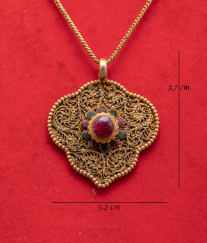 Gold Plated Leaf Locket | Locket with Ruby and Panna Stones