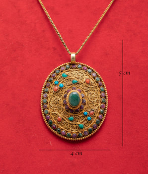 Silver Gold Plated Locket | Panna Stone Locket