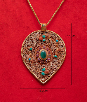 Silver Locket with Coral | Turquoise and Ruby