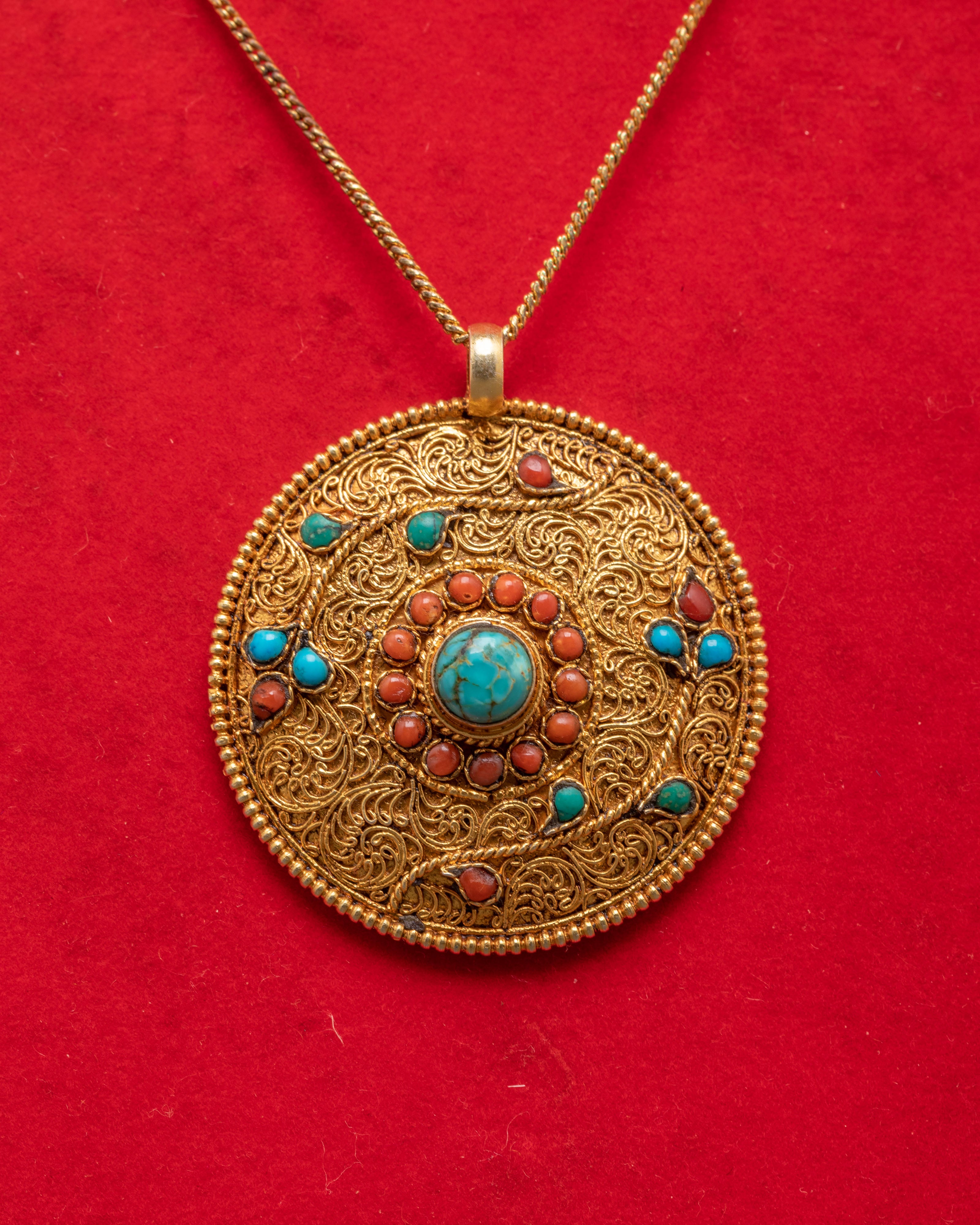 Tibetan Silver Locket with Coral | Gold Plated Jewelry