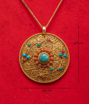 Tibetan Silver Locket with Coral | Gold Plated Jewelry