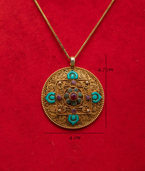 Gold Plated Pendant with Panna | Locket For Prosperity & Protection