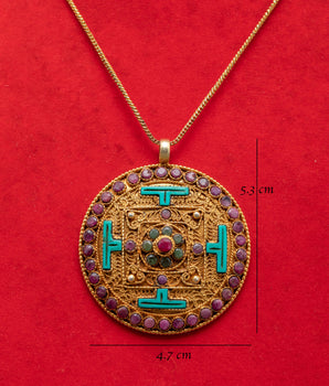 Gold Plated Locket with Panna | Gemstone Pendant