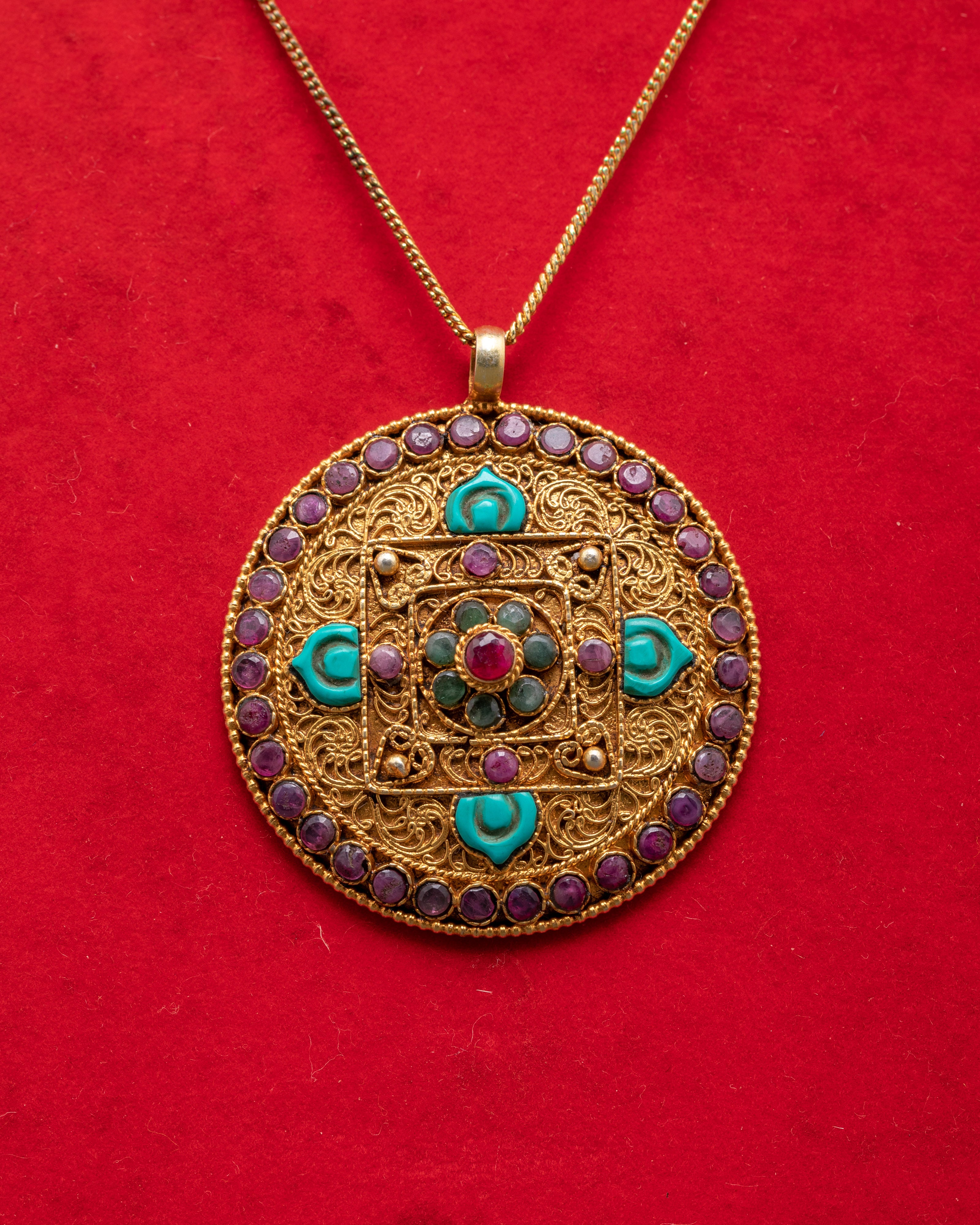 Silver Locket with Pearl | Panna, Coral and Turquoise