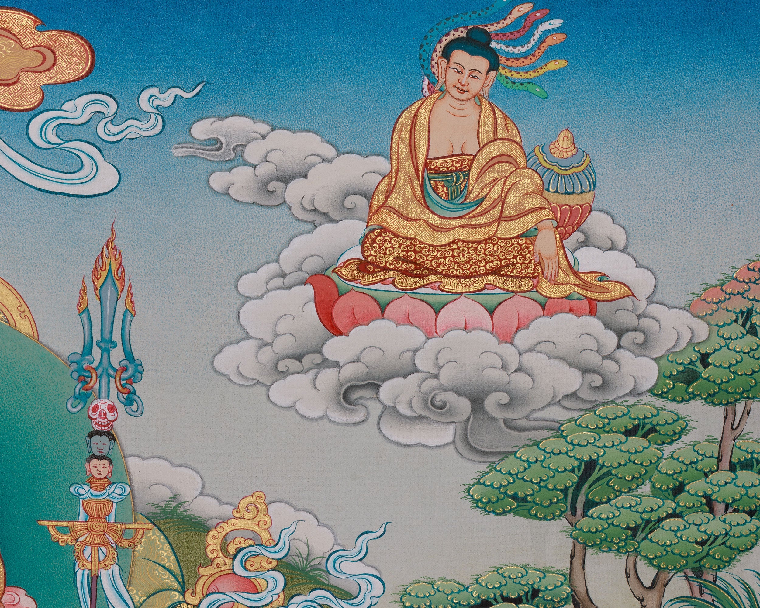 Spiritual Guru Padmasambhava Canvas Artwork | Traditional Tibetan Buddhist Thangka Print