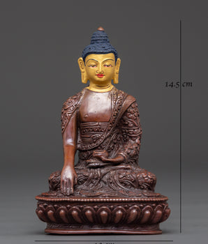 Sacred Tibetan Shakyamuni Buddha Figurine | Oxidized Copper Buddha Statue