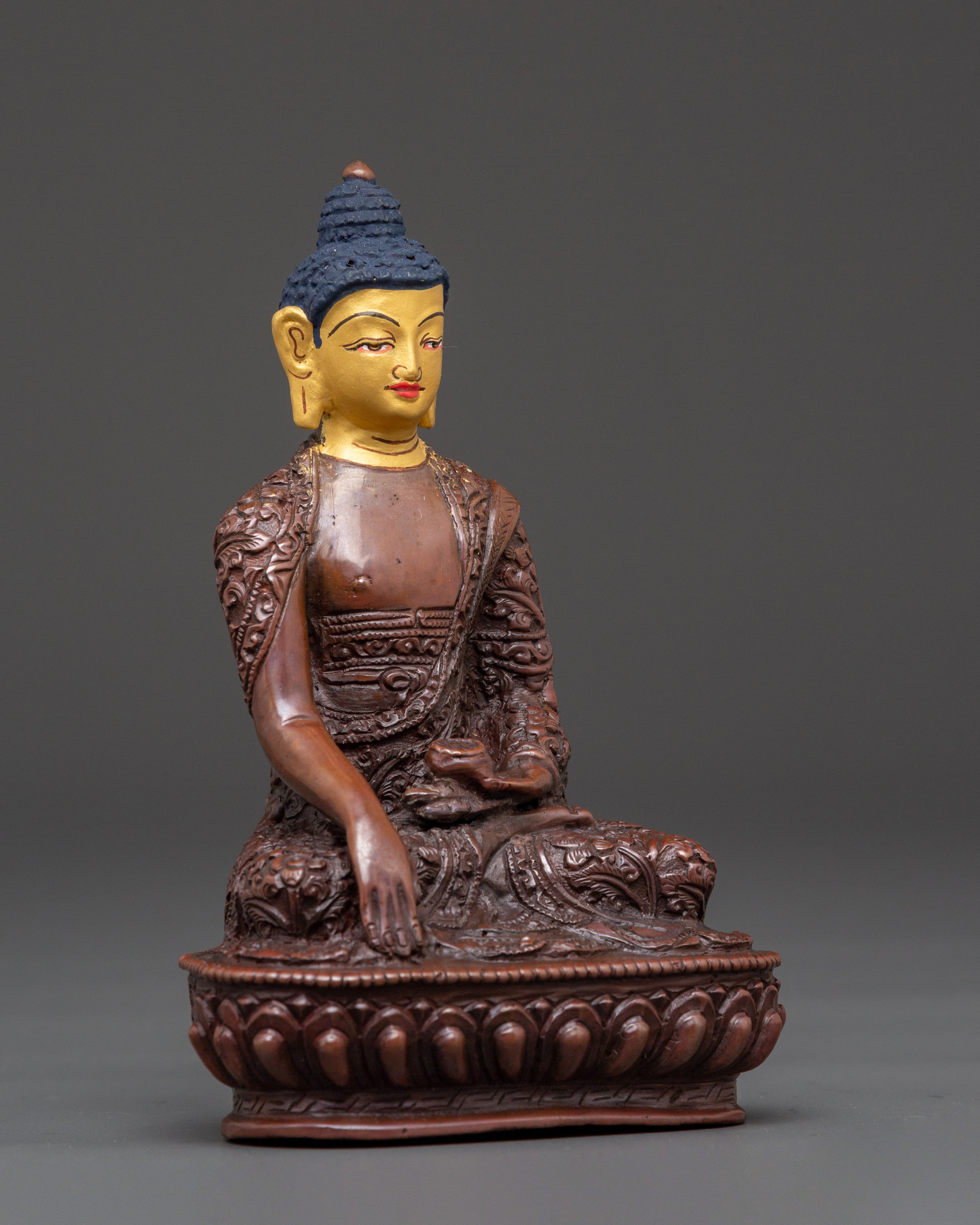 Sacred Tibetan Shakyamuni Buddha Figurine | Oxidized Copper Buddha Statue