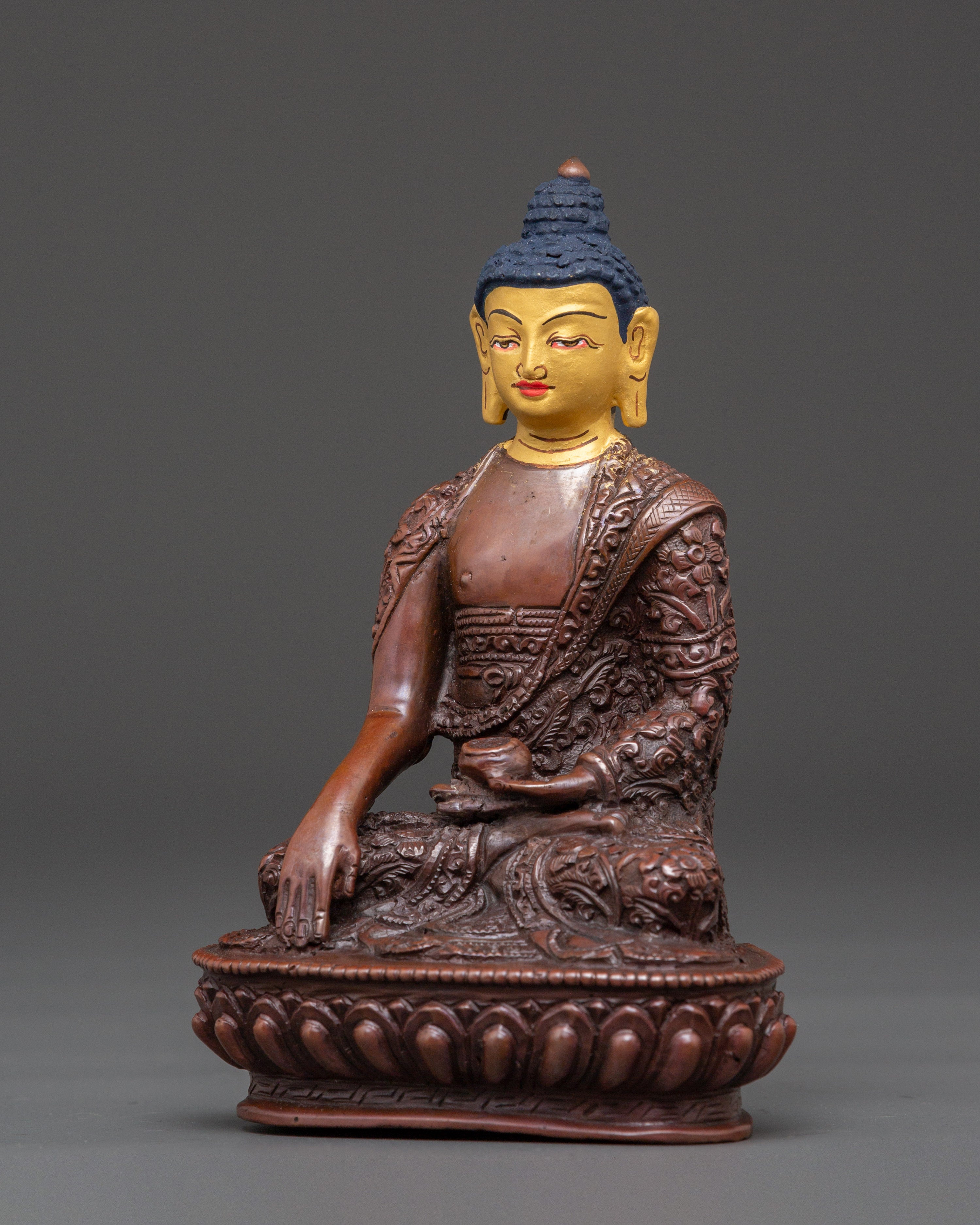 Sacred Tibetan Shakyamuni Buddha Figurine | Oxidized Copper Buddha Statue