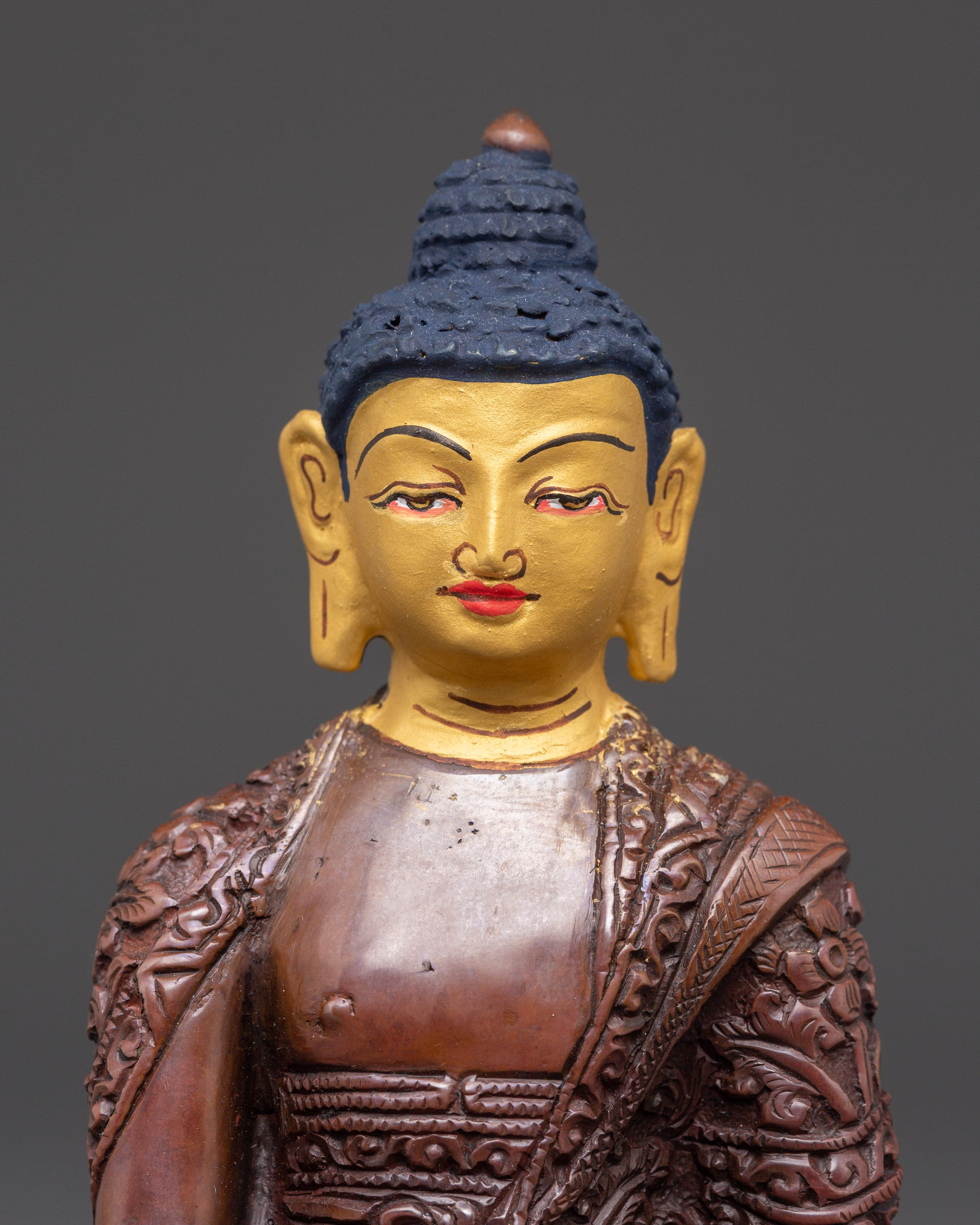 Sacred Tibetan Shakyamuni Buddha Figurine | Oxidized Copper Buddha Statue