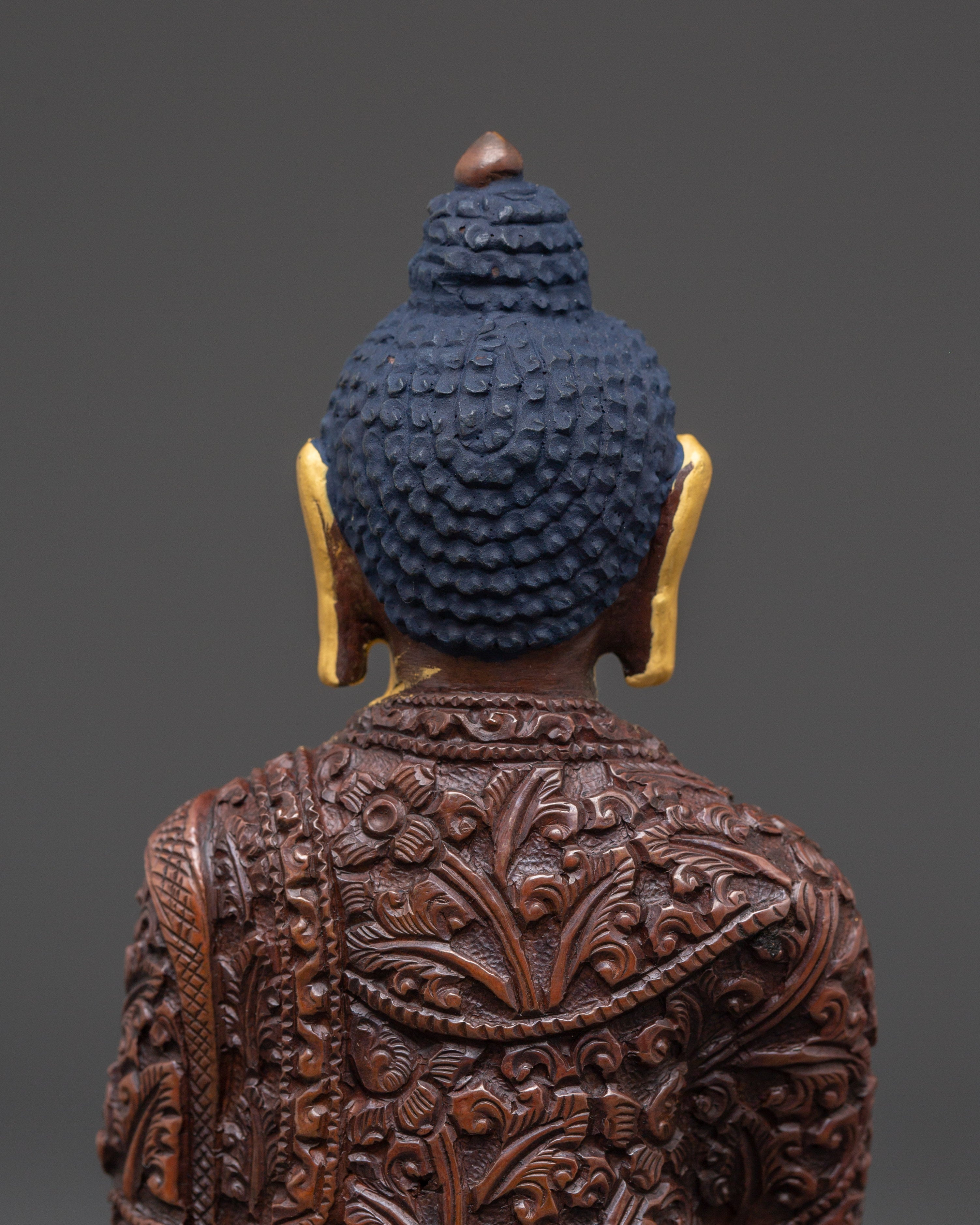 Sacred Tibetan Shakyamuni Buddha Figurine | Oxidized Copper Buddha Statue