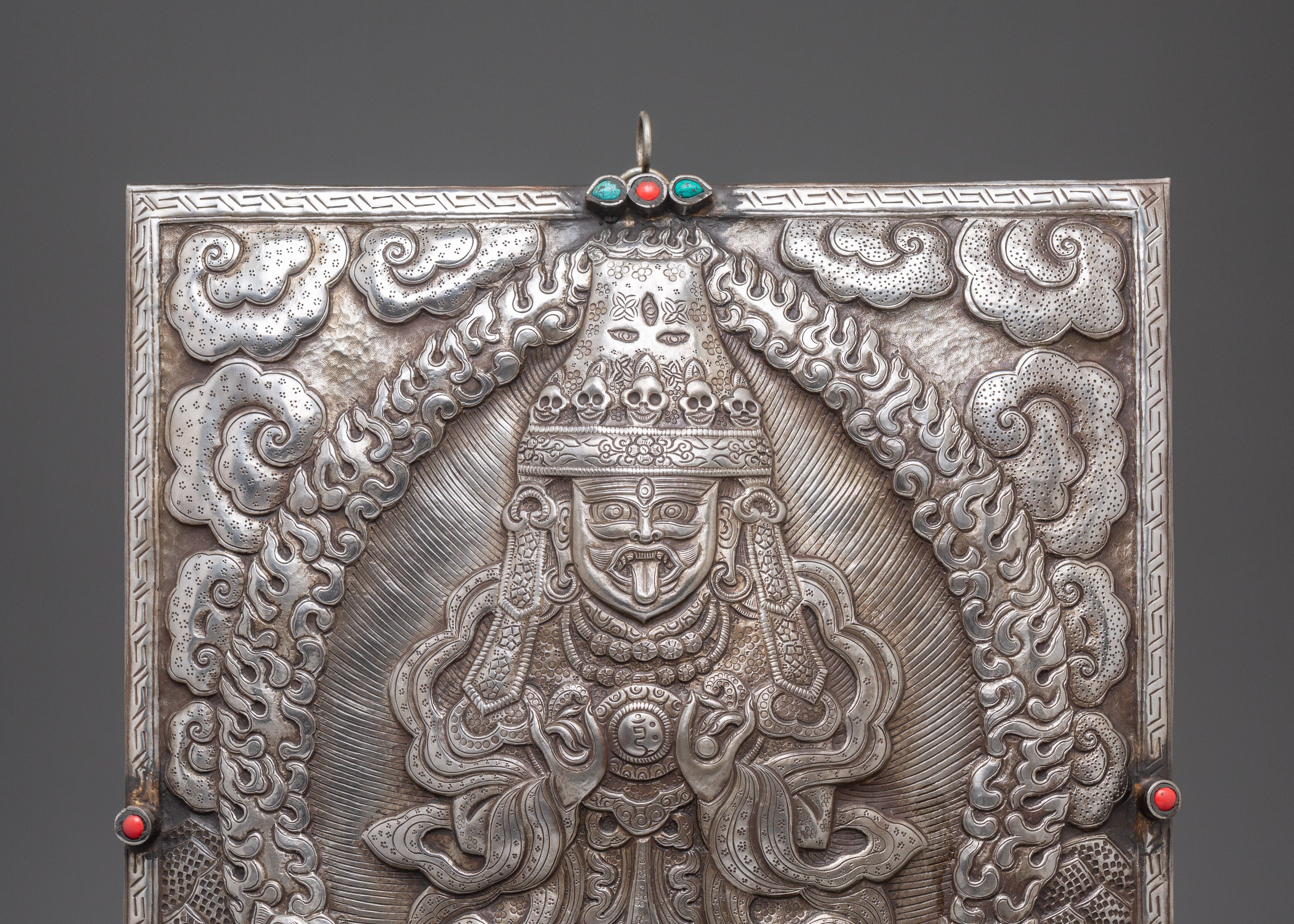 Tibetan Traditional Wall Hanging | Spiritual Decor with Iron & Stone Accents
