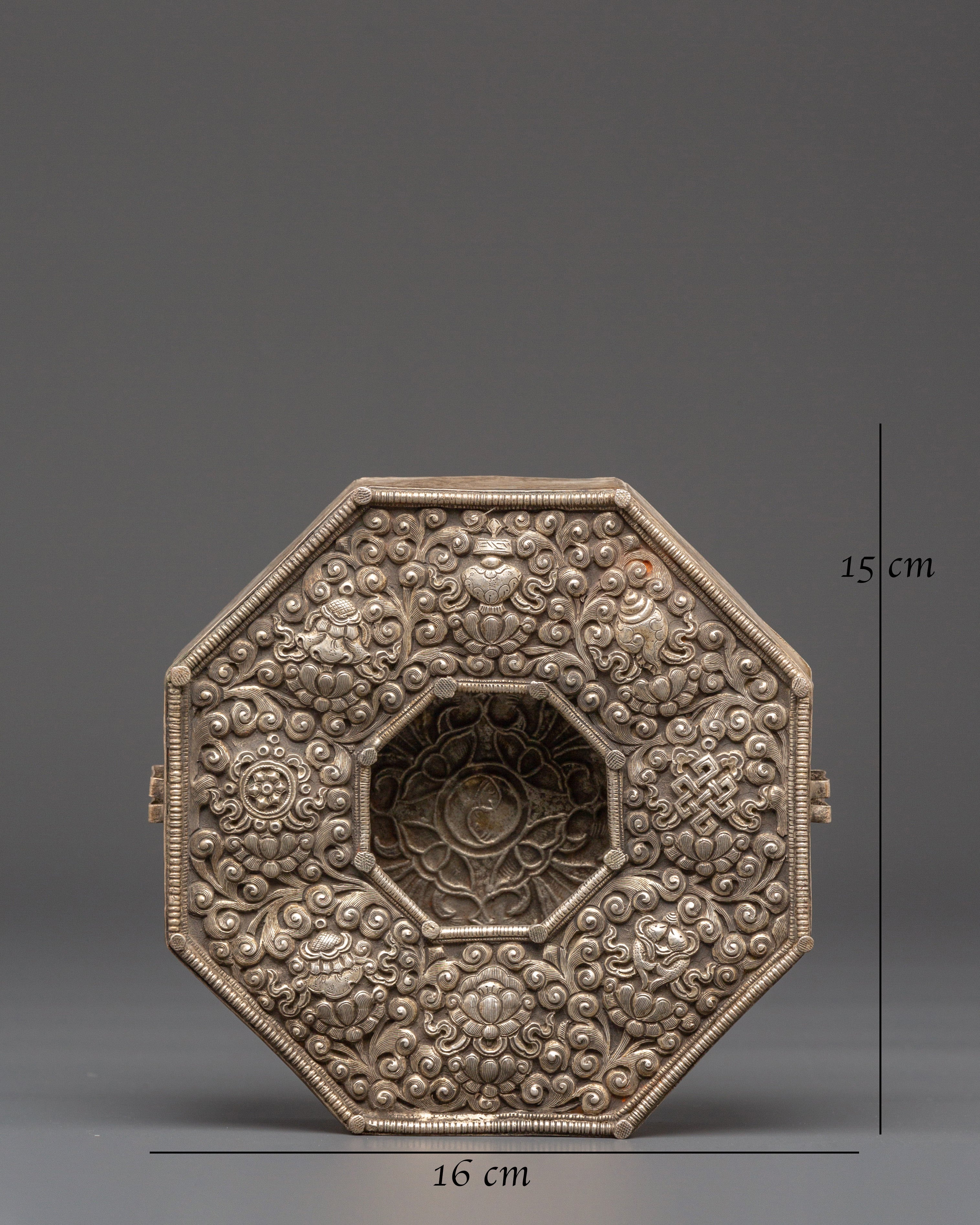 Handmade Tibetan Silver Plated Ghau Box | Copper Body with Unique Motifs
