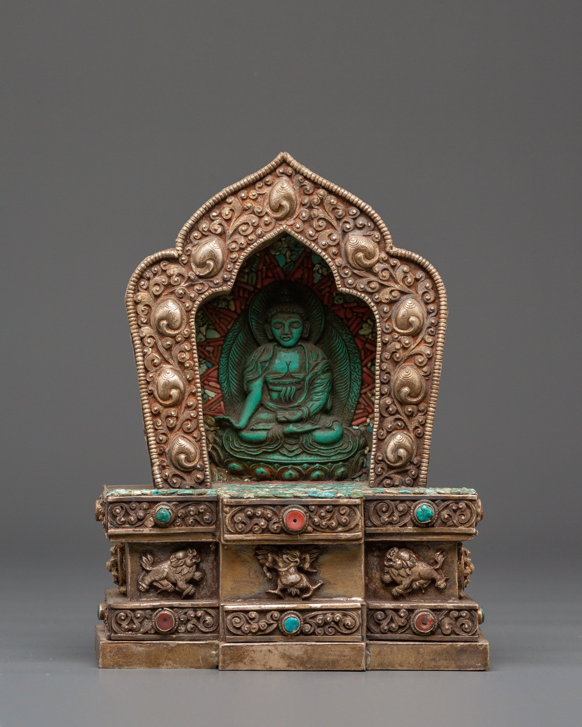 Tibetan Ghau Box with Buddha Sculpture for Relics