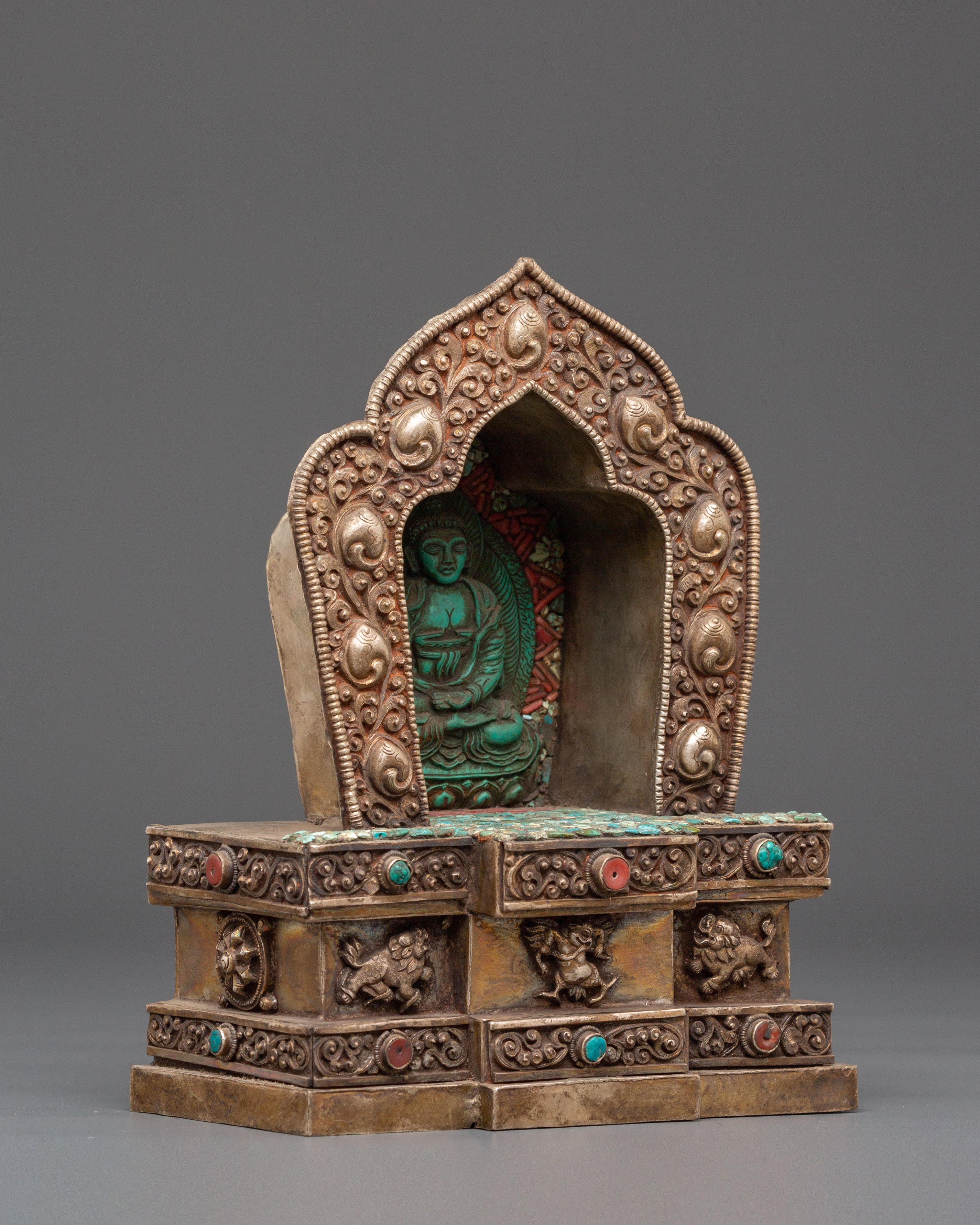 Tibetan Ghau Box with Buddha Sculpture | Handmade Relic Box for Spiritual Collectibles