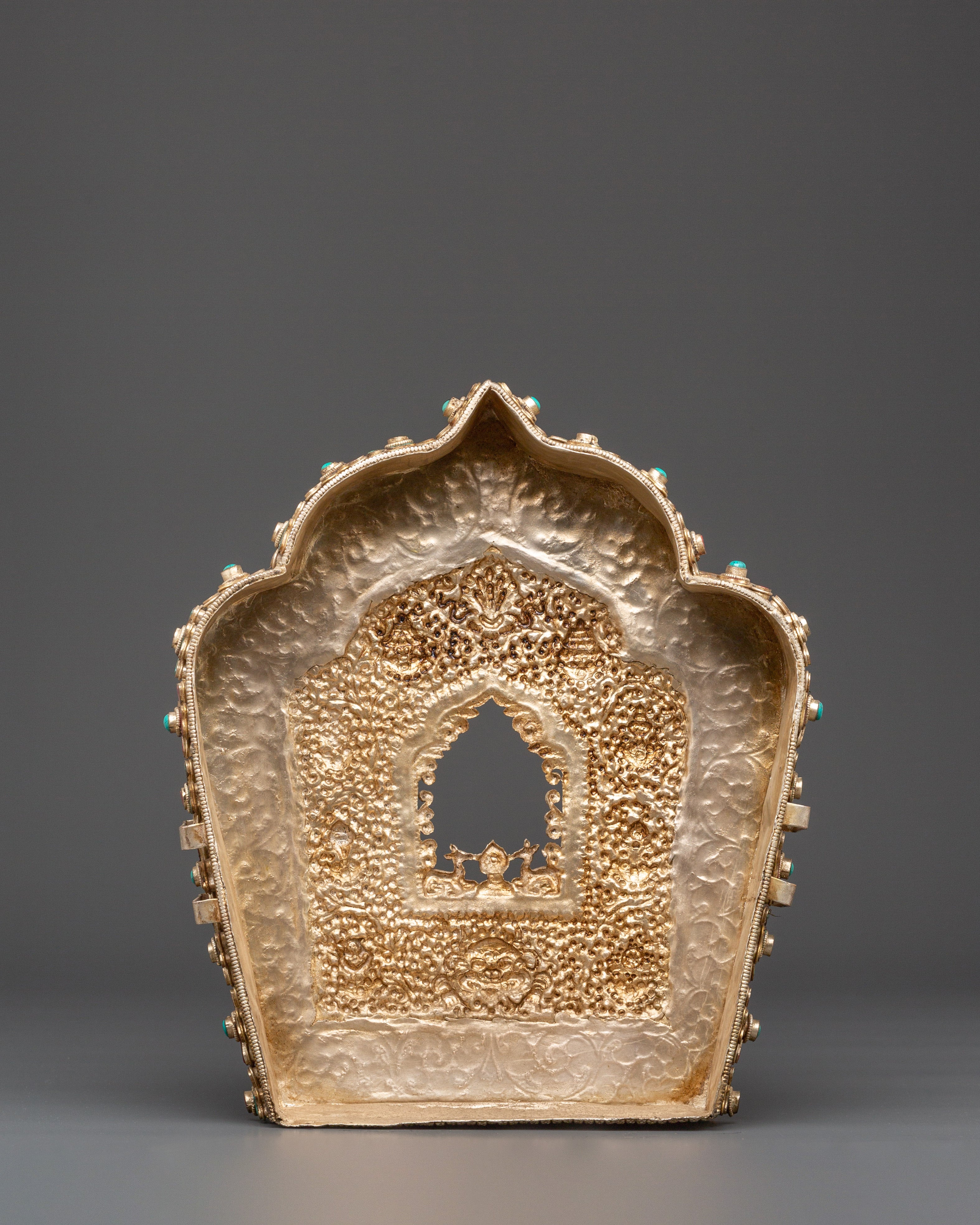 Copper Gold Plated Ghau Box with Semi Precious Stones | Altar and Decor