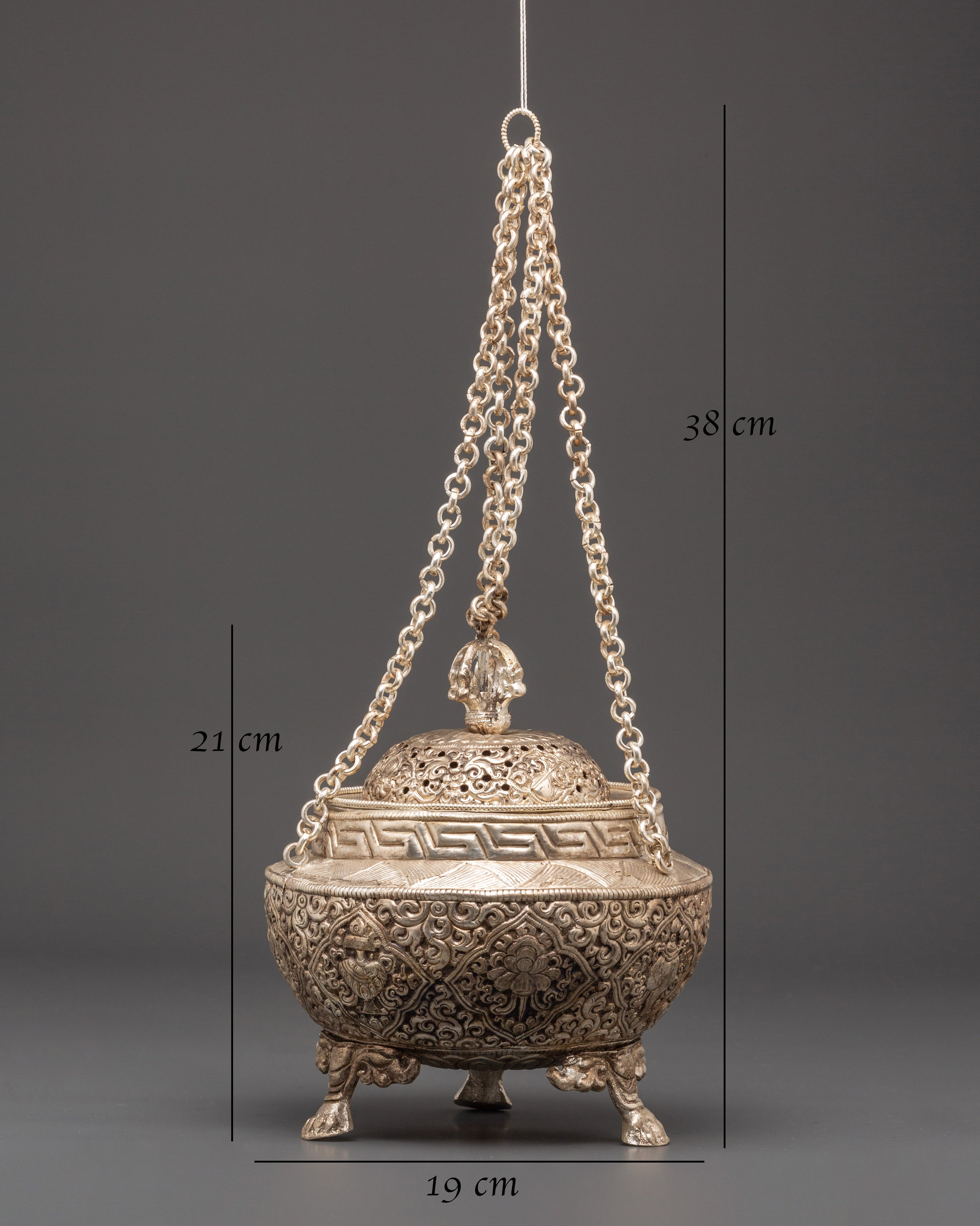 Traditional Silver Plated Incense Burner | Handcrafted Copper Altar Accessory