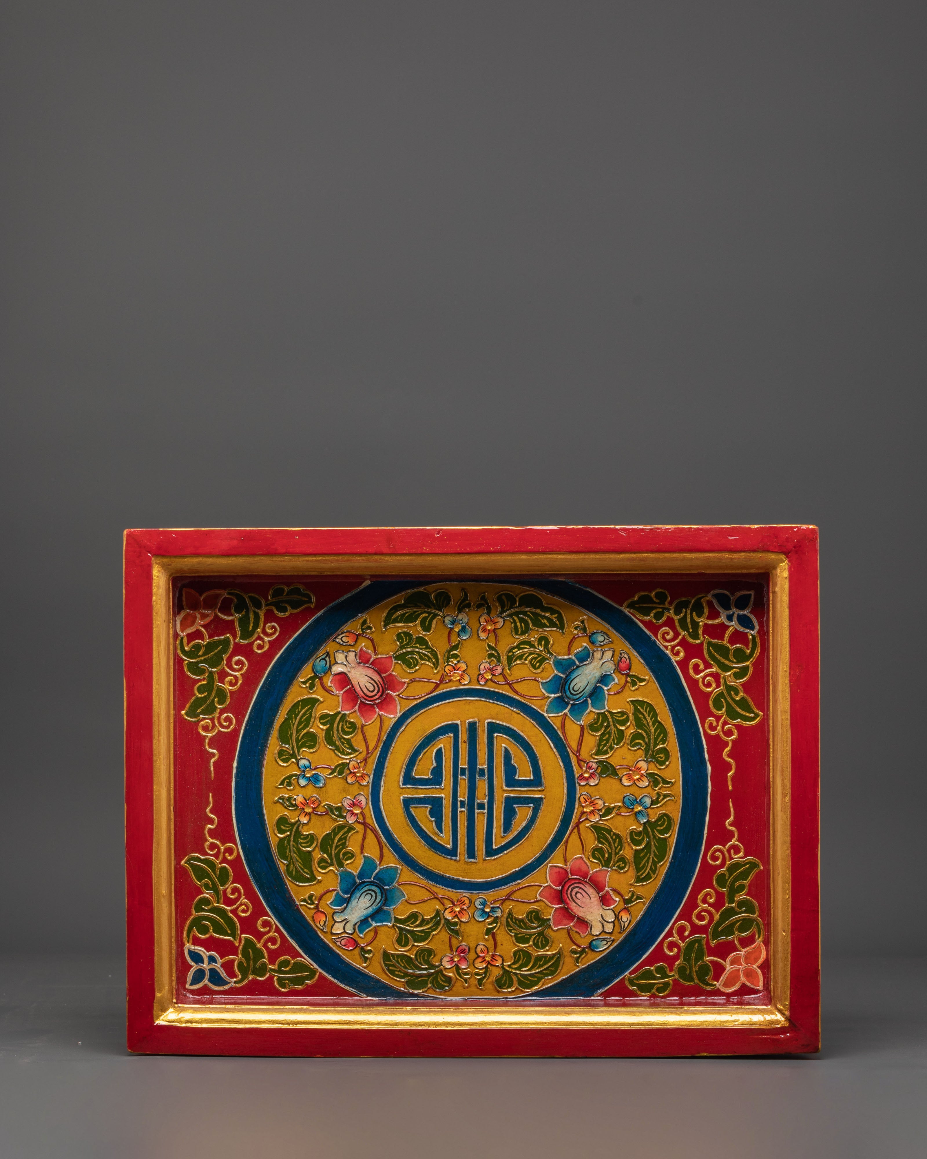 Wooden Tibetan Tray | Spiritual Tray for Rituals & Offering