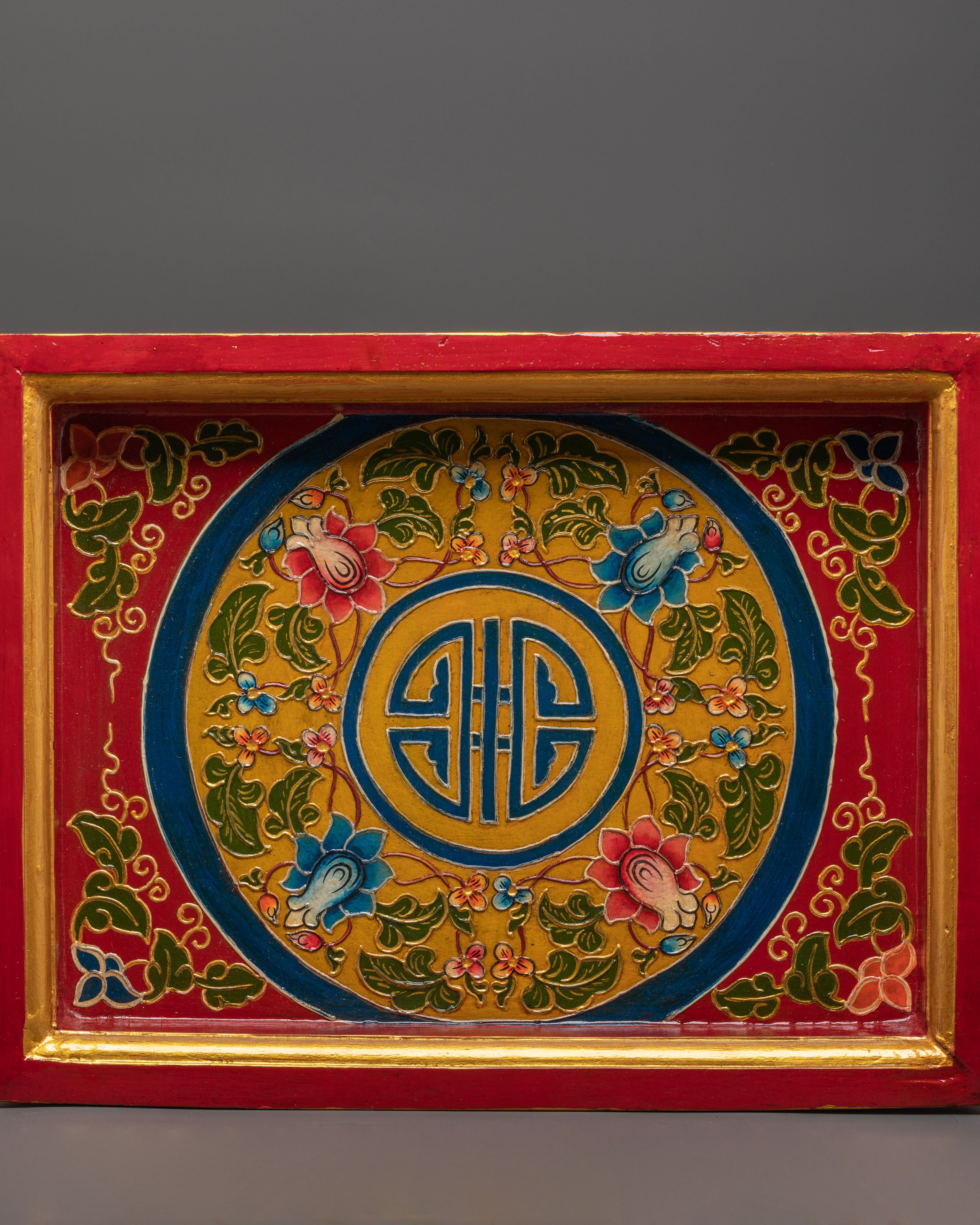 Wooden Tibetan Tray | Spiritual Tray for Rituals & Offering