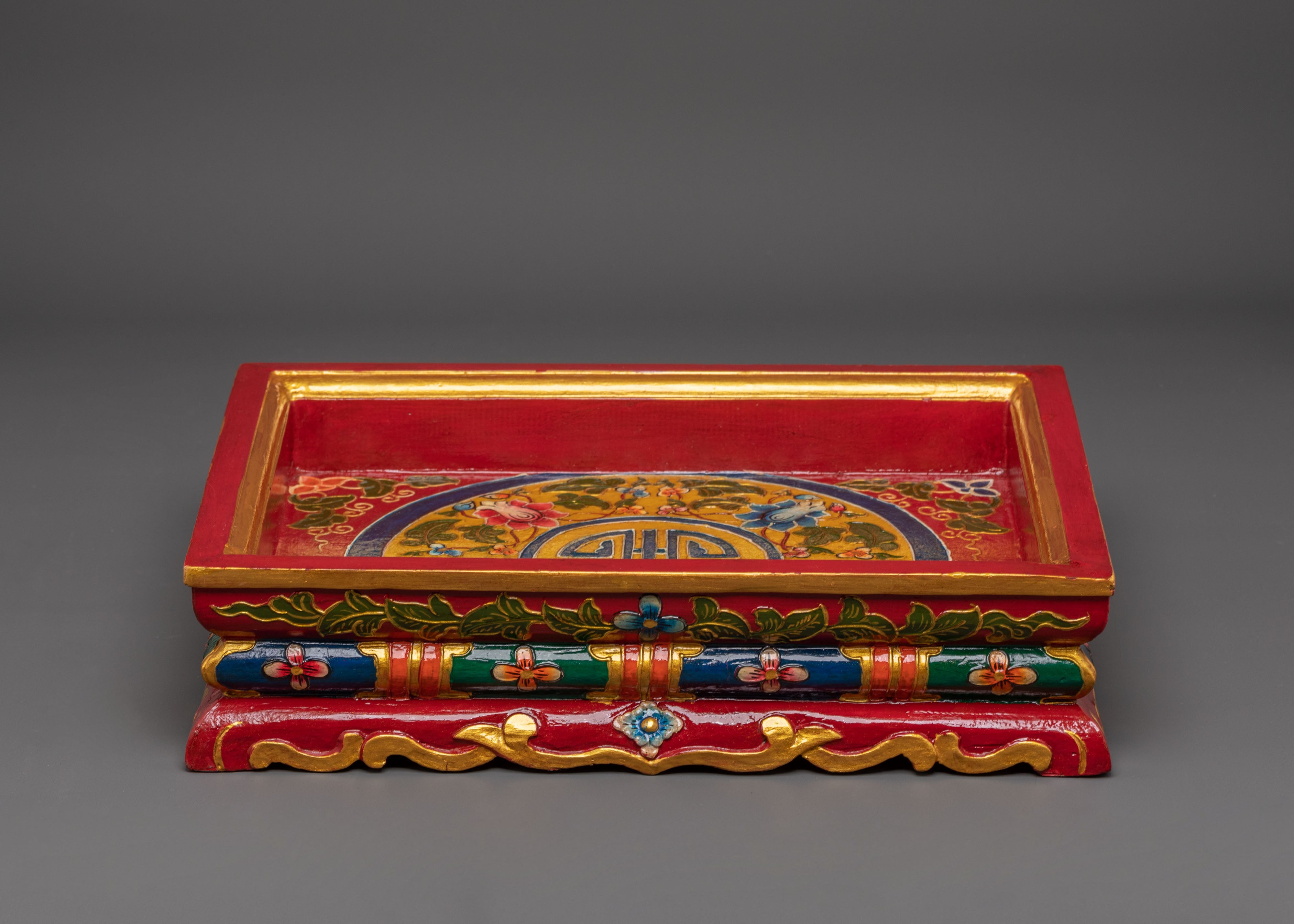 Wooden Tibetan Tray | Spiritual Tray for Rituals & Offering