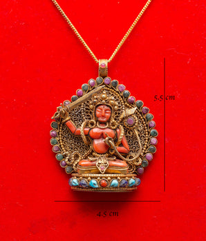 Manjushri Statue Locket for Accessory | Buddhist Compassionate Goddess