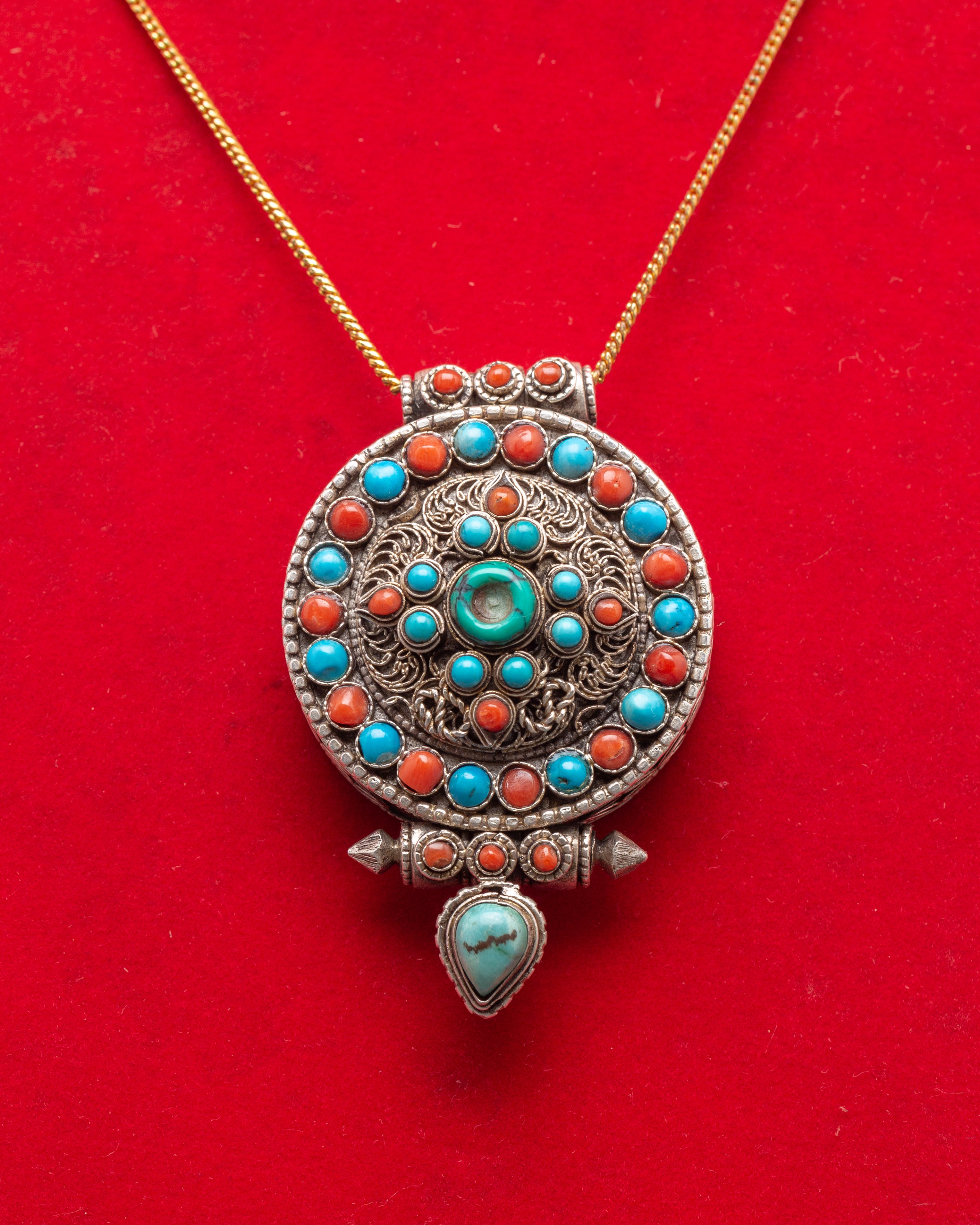 Dharma Wheel Silver Ghau Pendant | Spiritual Locket for Protection and Healing