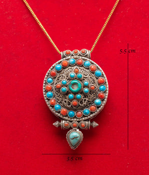 Dharma Wheel Silver Ghau Pendant | Spiritual Locket for Protection and Healing