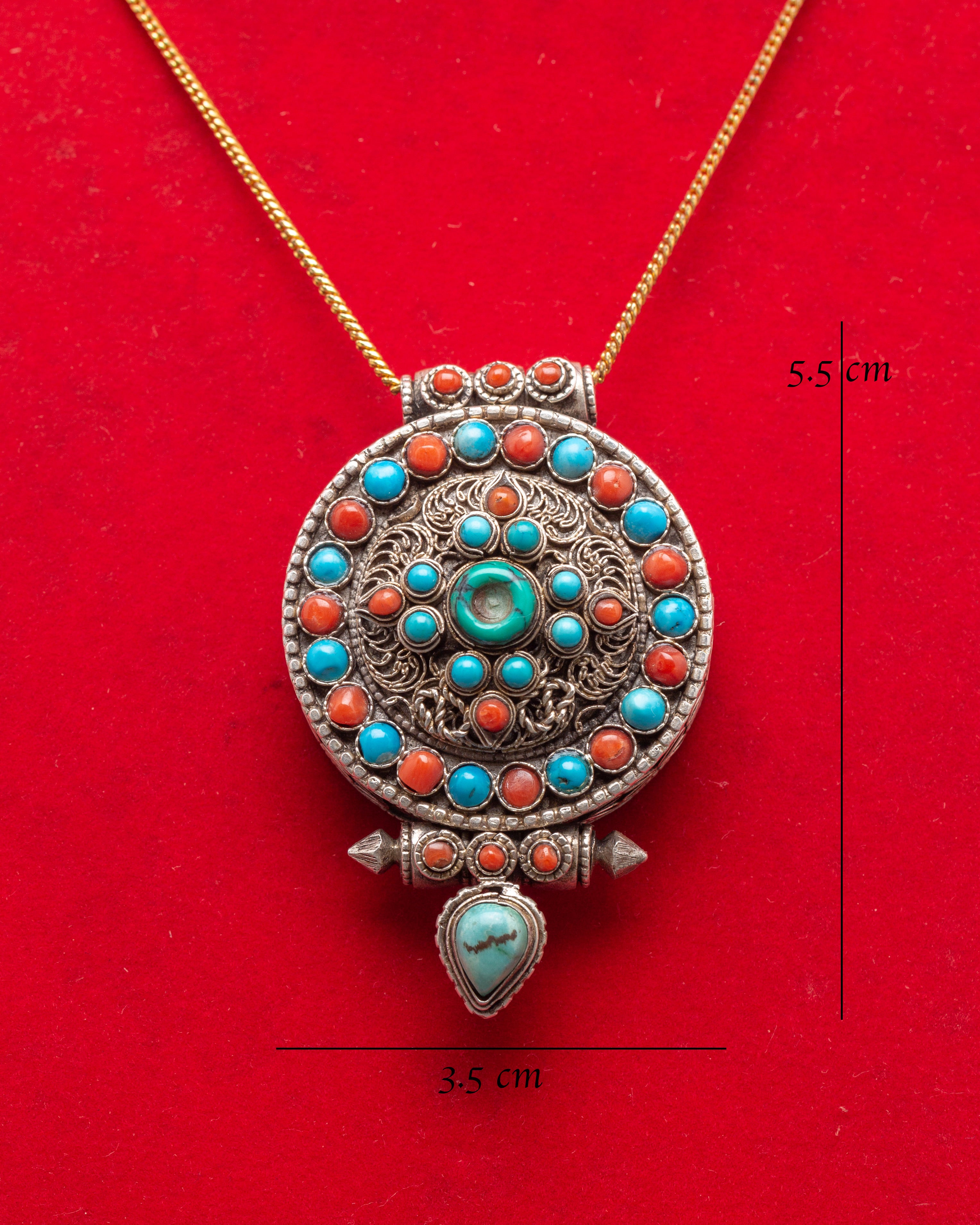 Dharma Wheel Silver Ghau Pendant | Spiritual Locket for Protection and Healing