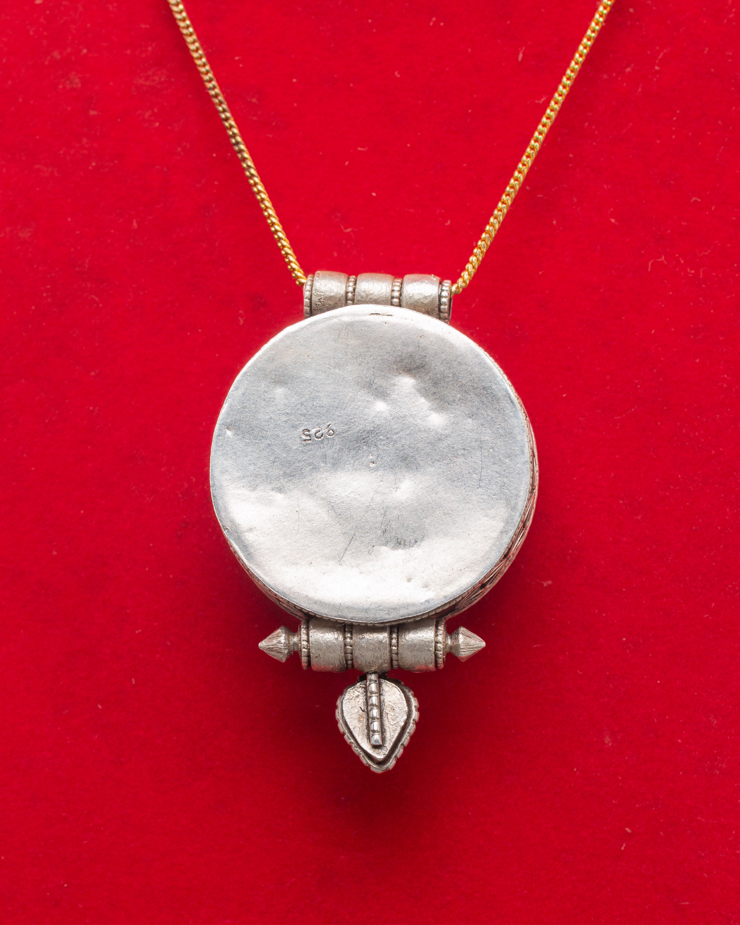 Dharma Wheel Silver Ghau Pendant | Spiritual Locket for Protection and Healing