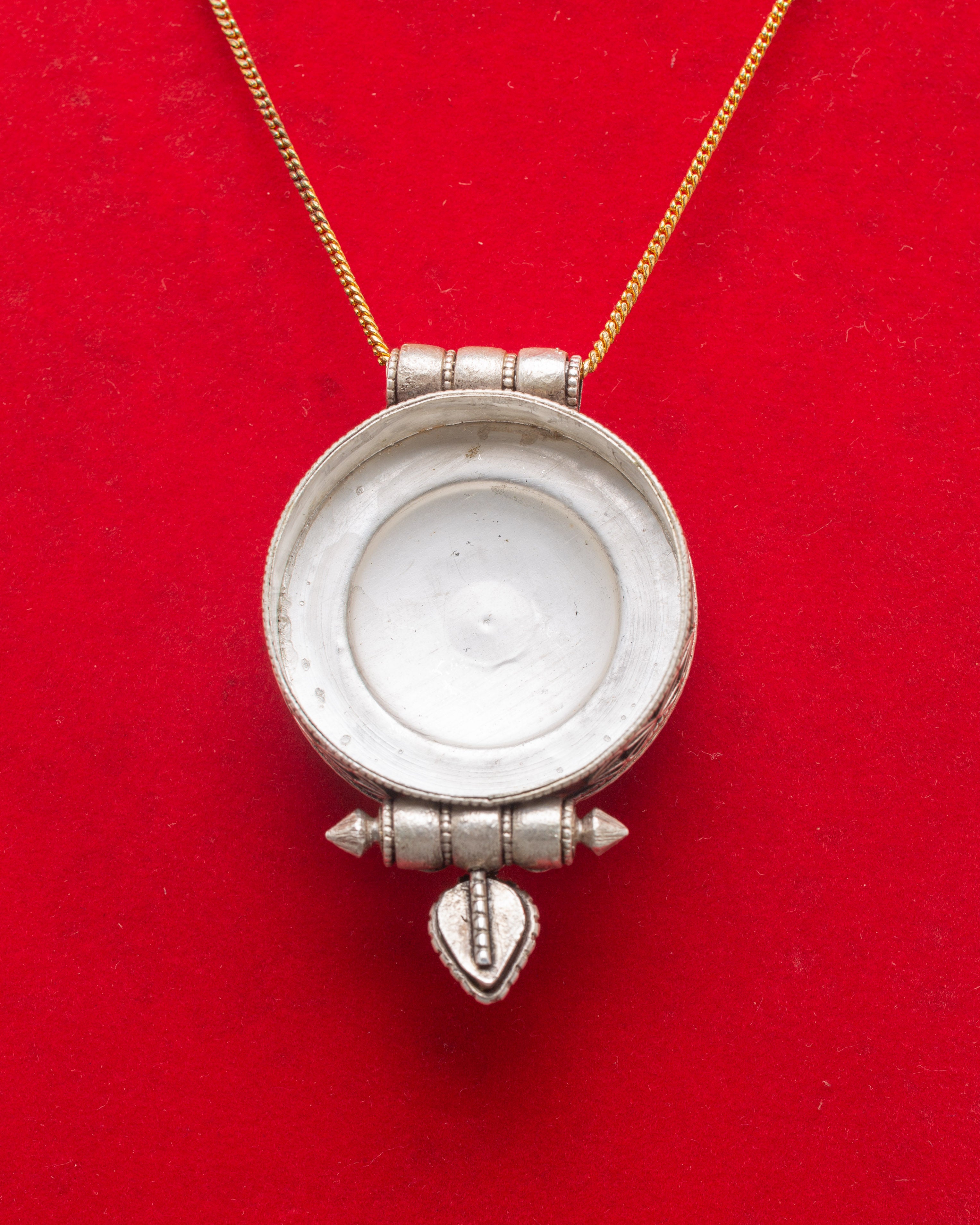 Dharma Wheel Silver Ghau Pendant | Spiritual Locket for Protection and Healing