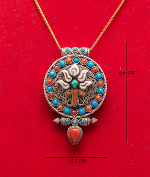 Lotus Flower Silver Locket | Buddhist Ritual Ghau Pendant