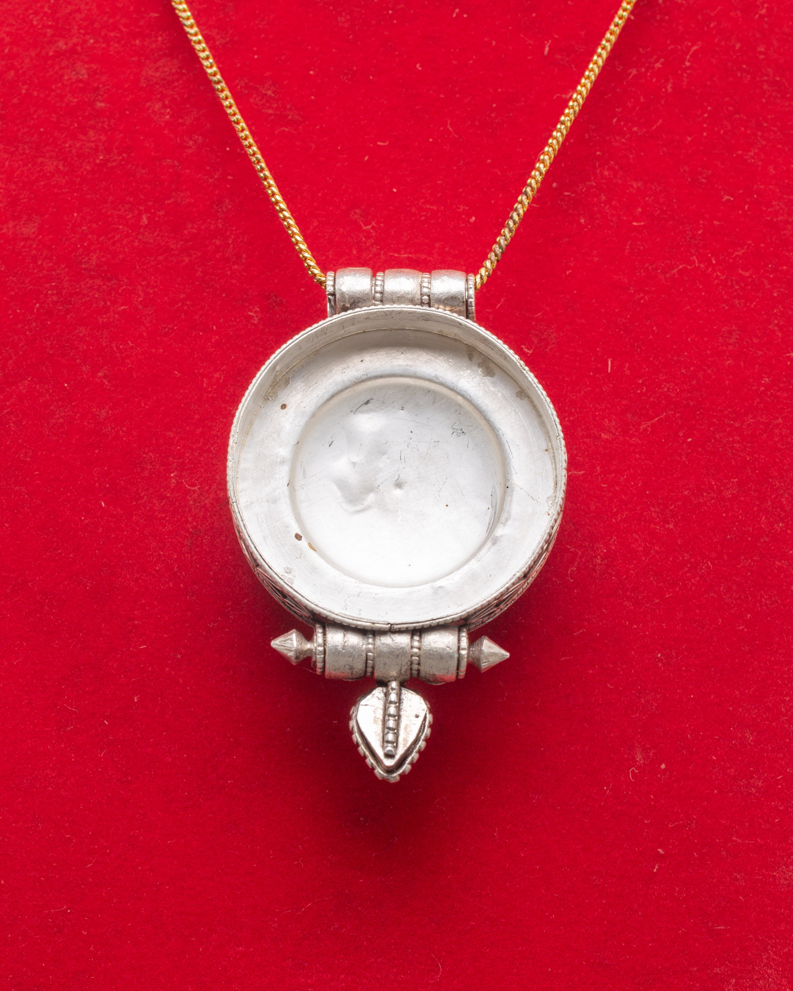 Lotus Flower Silver Locket | Buddhist Ritual Ghau Pendant