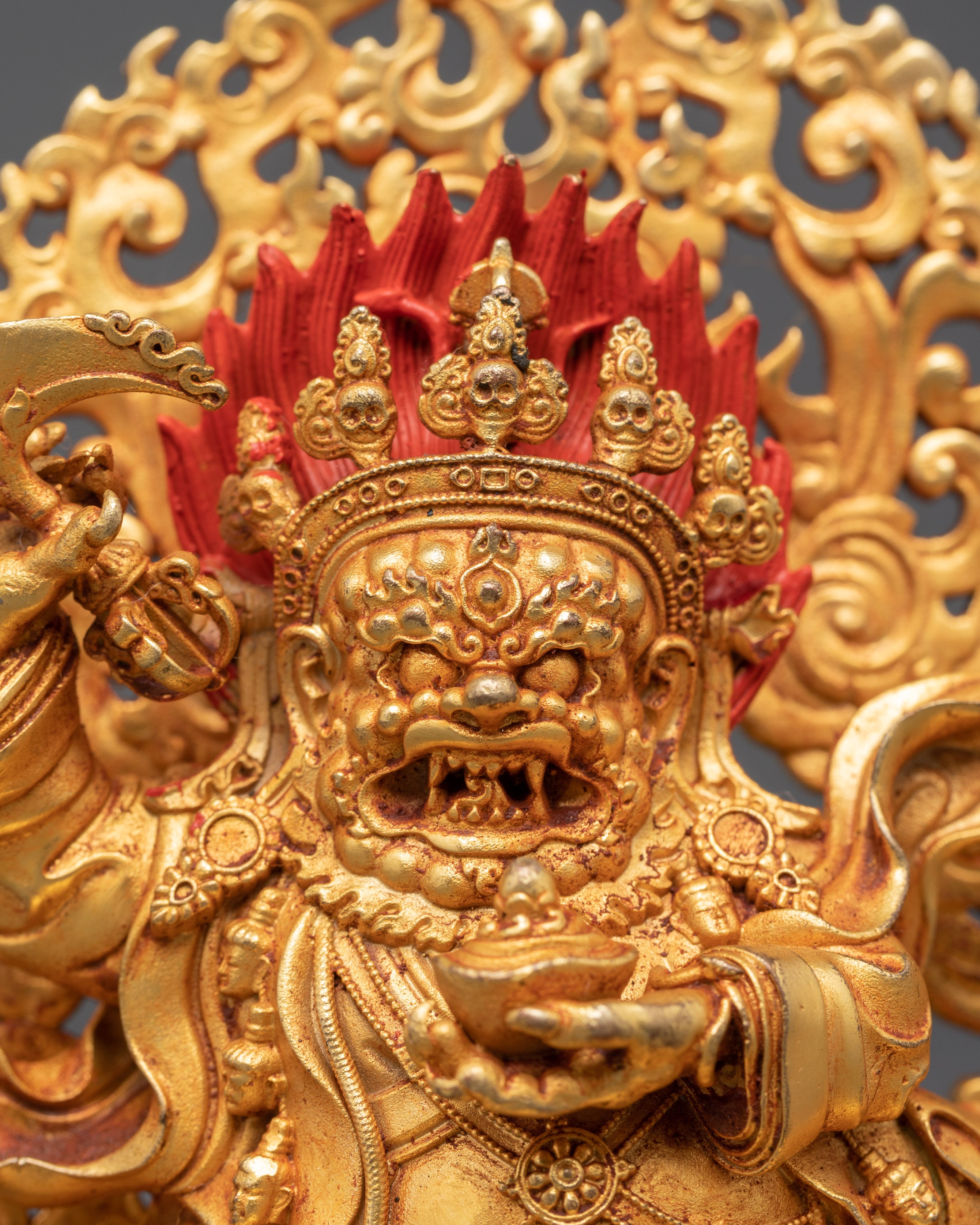 Mahakala Bernakchen Protector Deity | Buddhist Gold Plated Sculpture