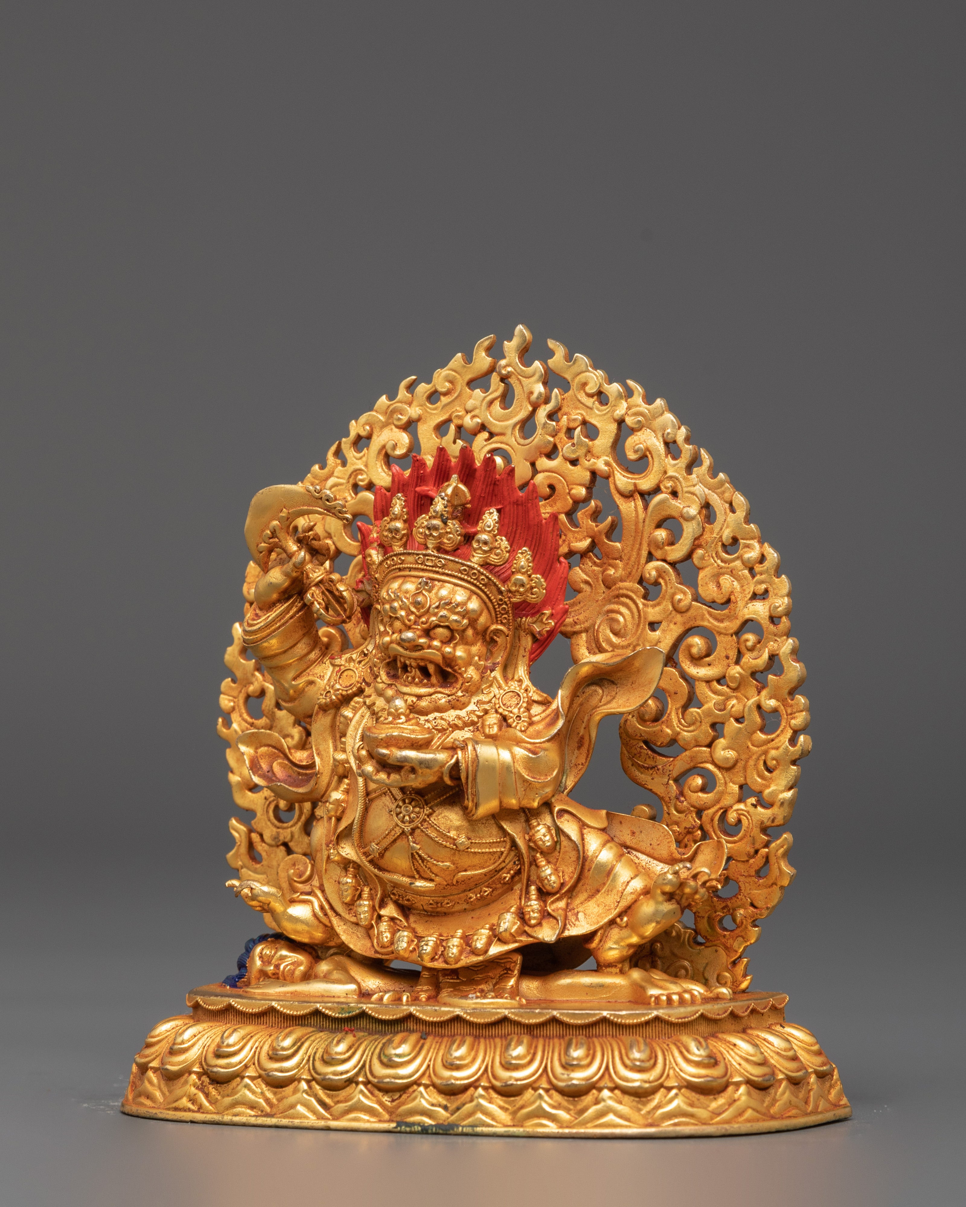 Mahakala Bernakchen Protector Deity | Buddhist Gold Plated Sculpture
