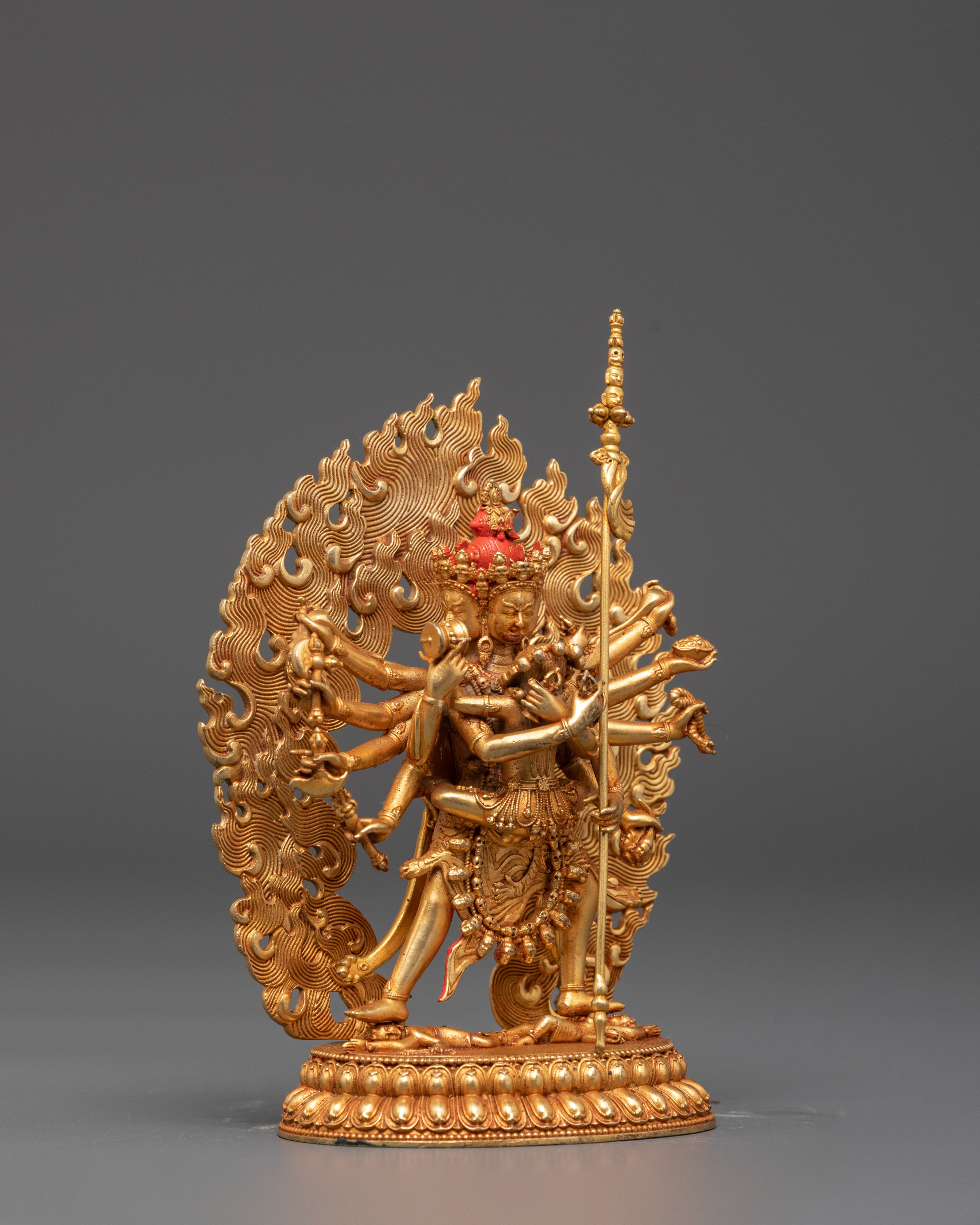 Sacred Chakrasambhara Statue with Consort | Gold-Plated Copper Buddhist Art