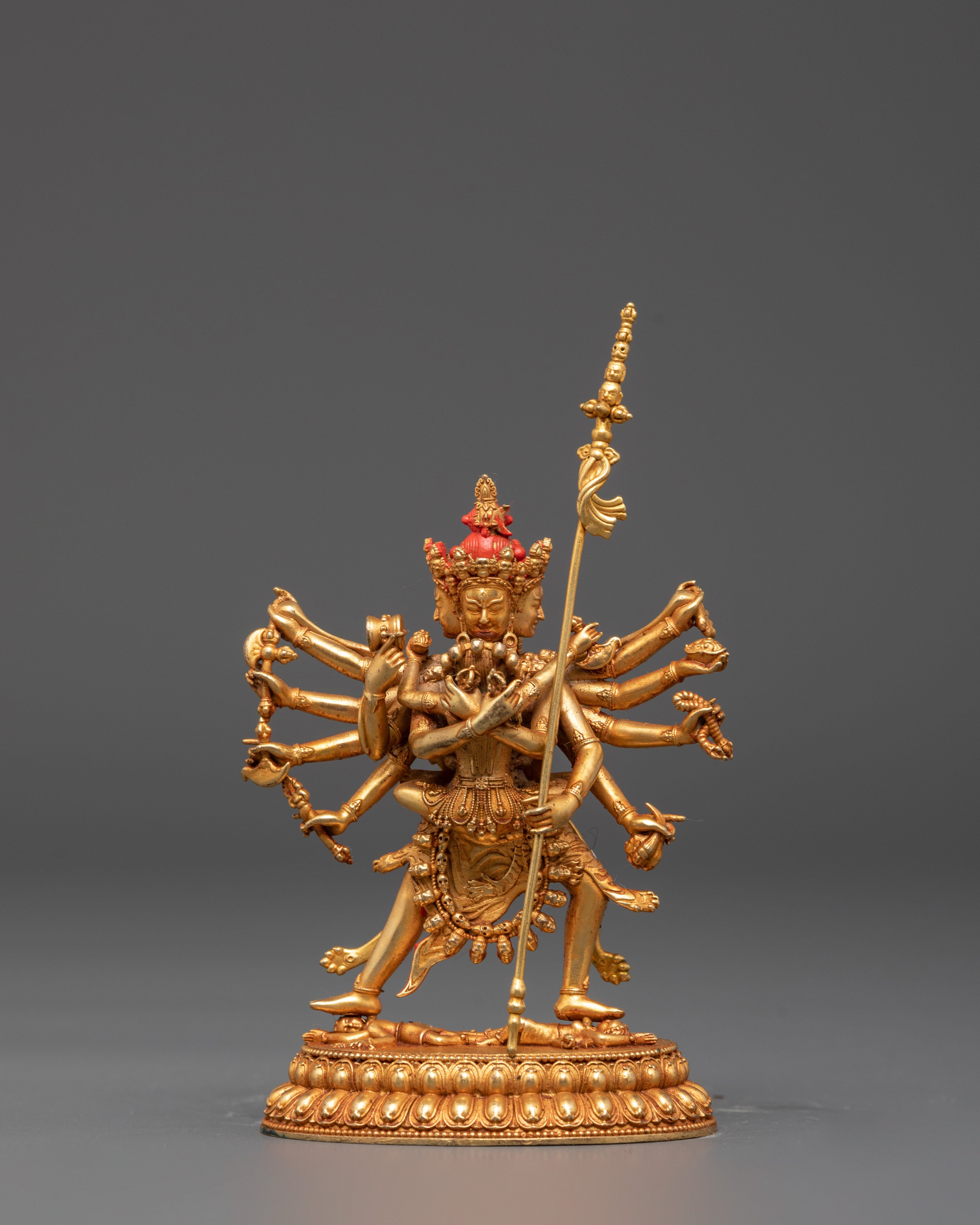 Sacred Chakrasambhara Statue with Consort | Gold-Plated Copper Buddhist Art