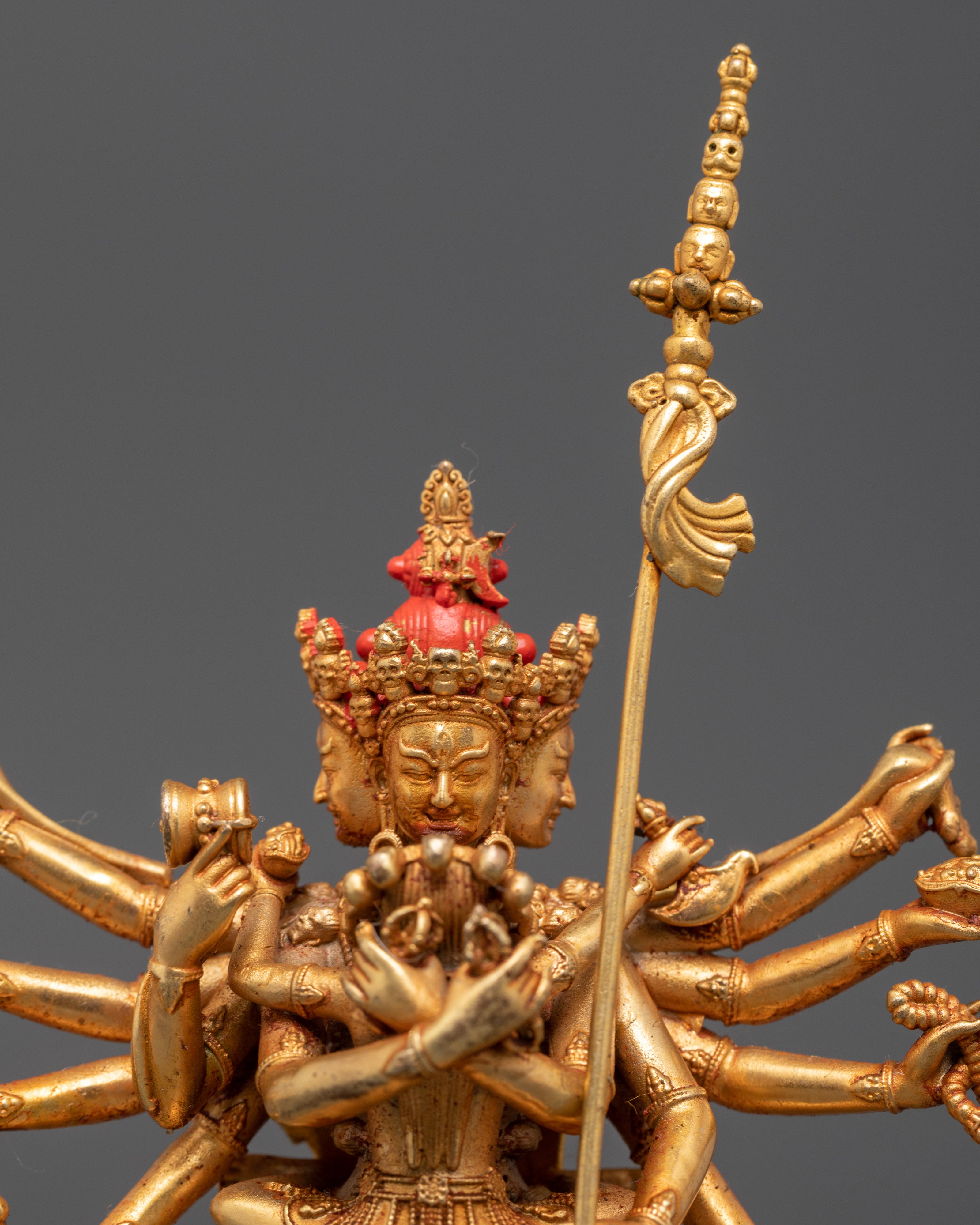 Sacred Chakrasambhara Statue with Consort | Gold-Plated Copper Buddhist Art